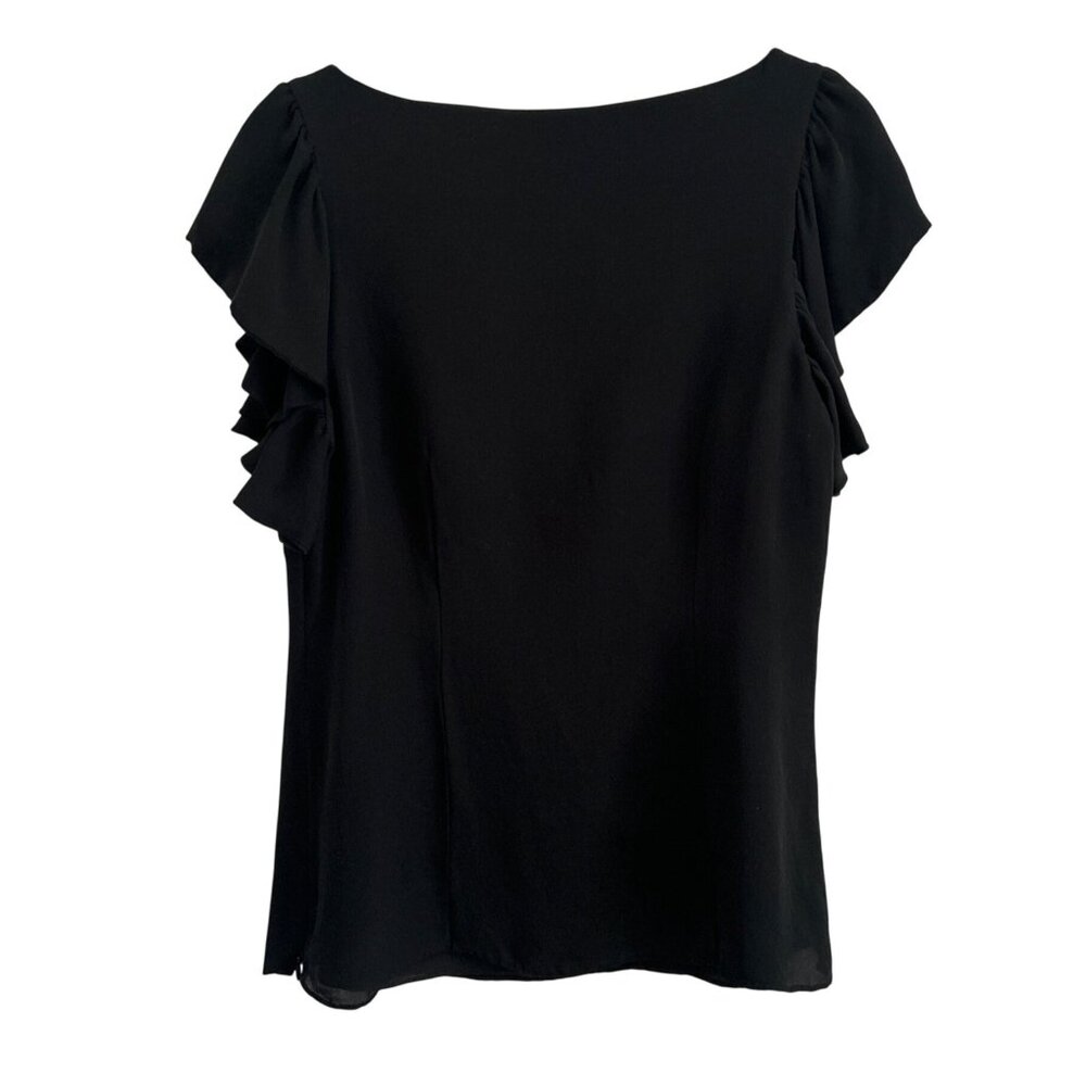 Ann Taylor Black Ruffle Sleeve Lined Silk Blouse - Small - Picture 3 of 8